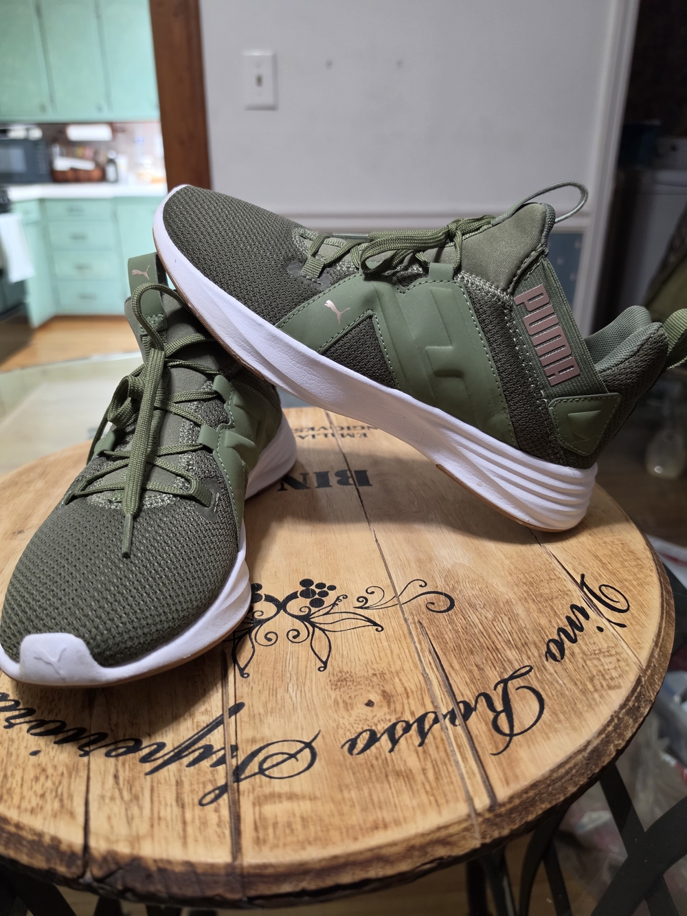 Puma Olive Green Low-Top Sneakers with White Sole